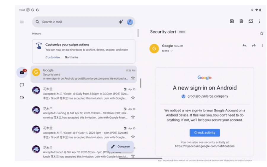 Gmail gets even better on Samsungs foldable phones tablets1 جیمیل در گوشیهای تاشو و تبلتهای سامسونگ عملکرد بهتری پیدا میکند
