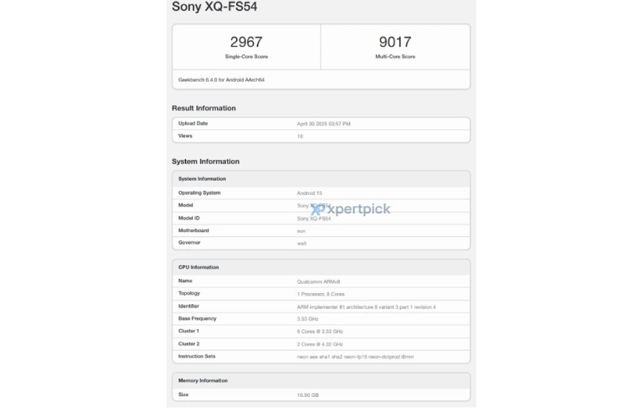 Sony Xperia 1 VII runs Geekbench with Snapdragon 8 Elite 12GB of RAM Xperia 1 VII