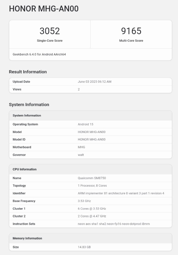 Honor Magic V5 Listed on Geekbench with Snapdragon 8 Elite and Android 15 آنر Magic V5