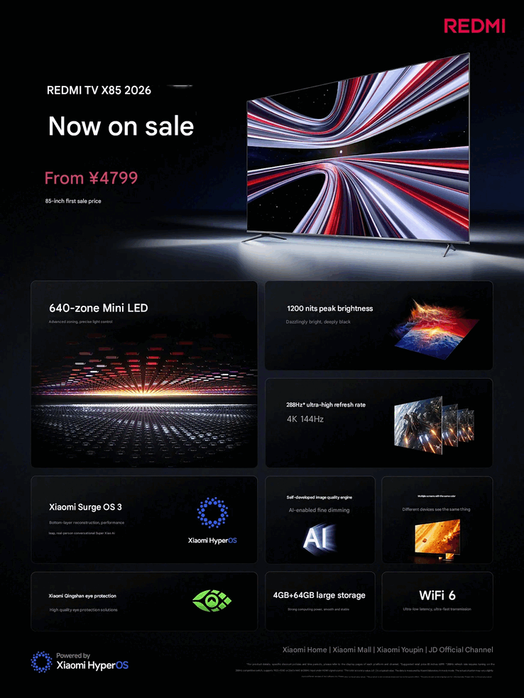 مشخصات تلویزیون Redmi TV X 2026 شیائومی