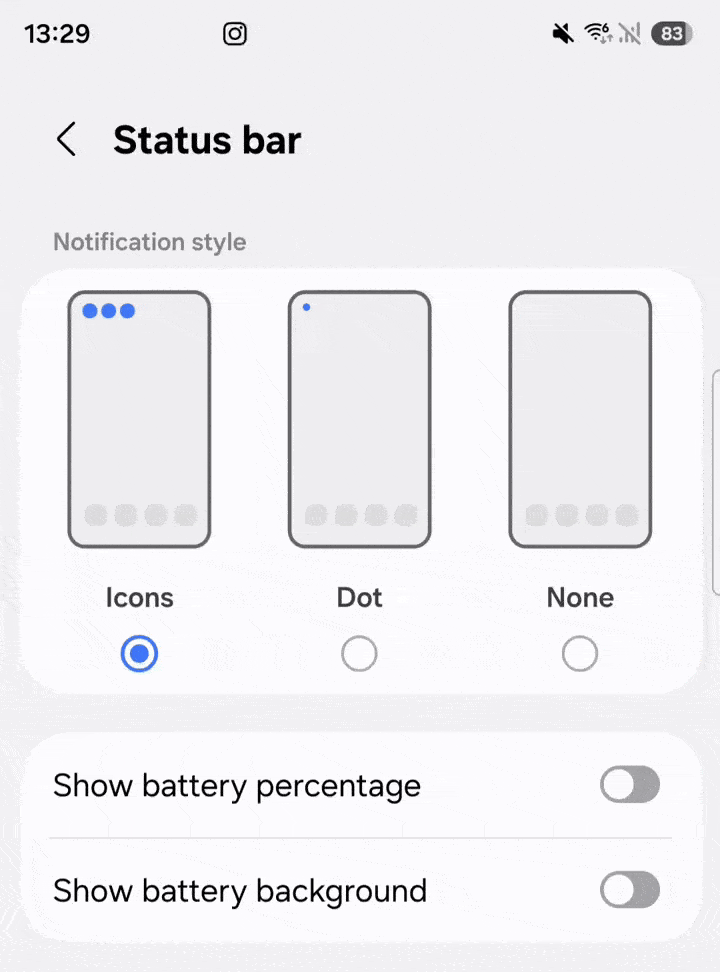 تغییر نحوه نمایش باتری در One UI 8.5