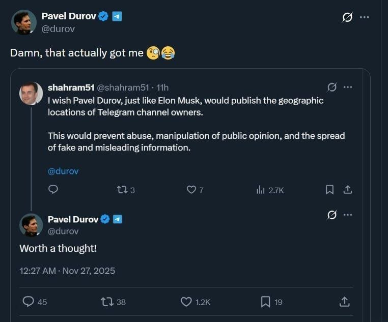 photo_5865988834946911071_x مدیرعامل تلگرام به شایعه انتشار موقعیت مکانی افراد و جعل اکانتش واکنش نشان داد - نیعان مگ